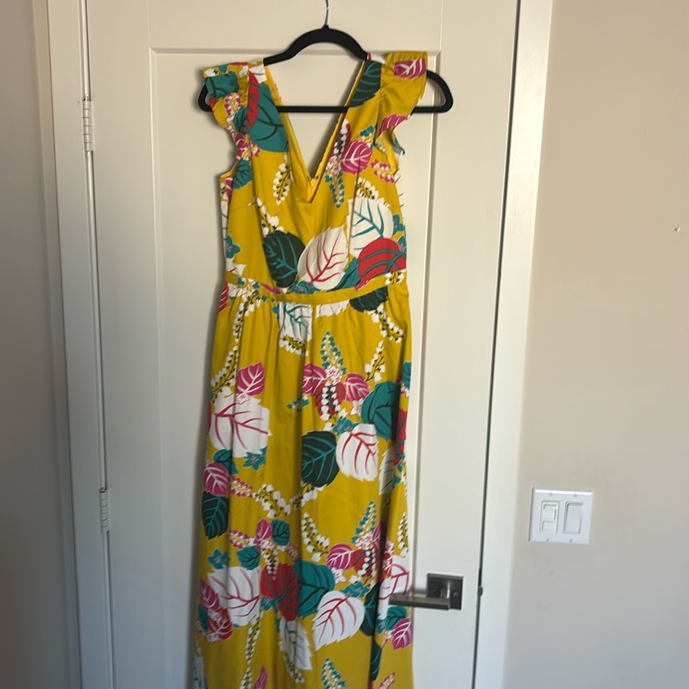 Boden Andrea Frill Sleeve Maxi Dress Yellow